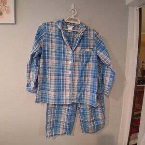 The Company Store pajamas womens size Large cotton blue plaid capri top